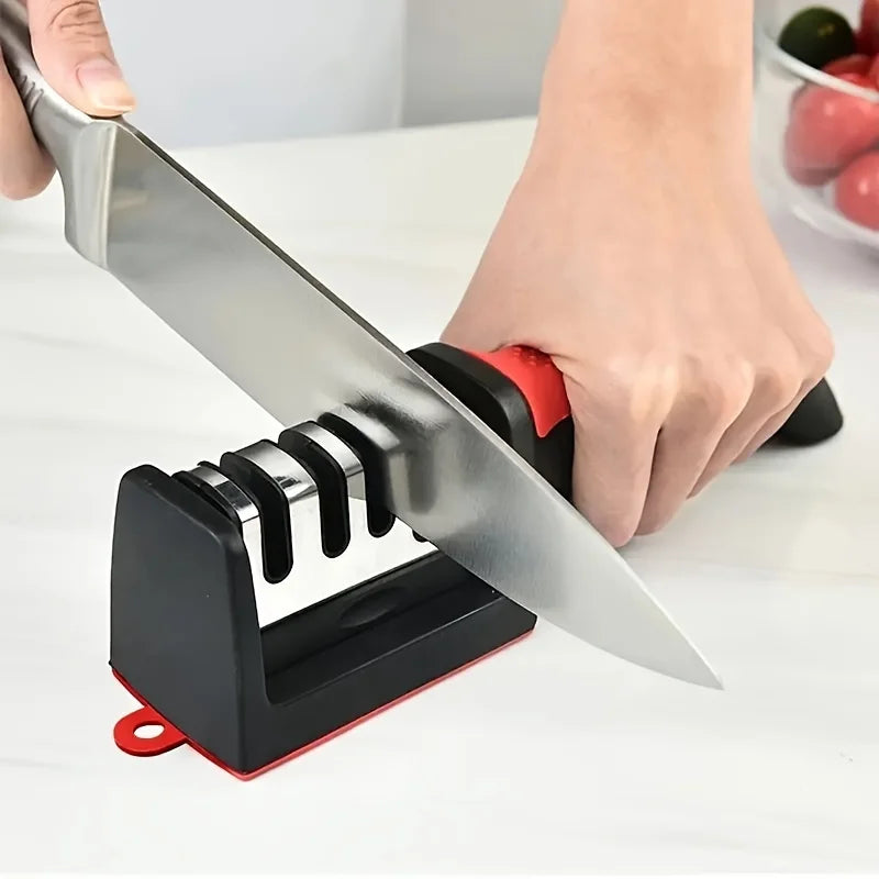 4-Stage Kitchen Knife Sharpener - Diamond & Ceramic Rods, Tungsten Steel Blades