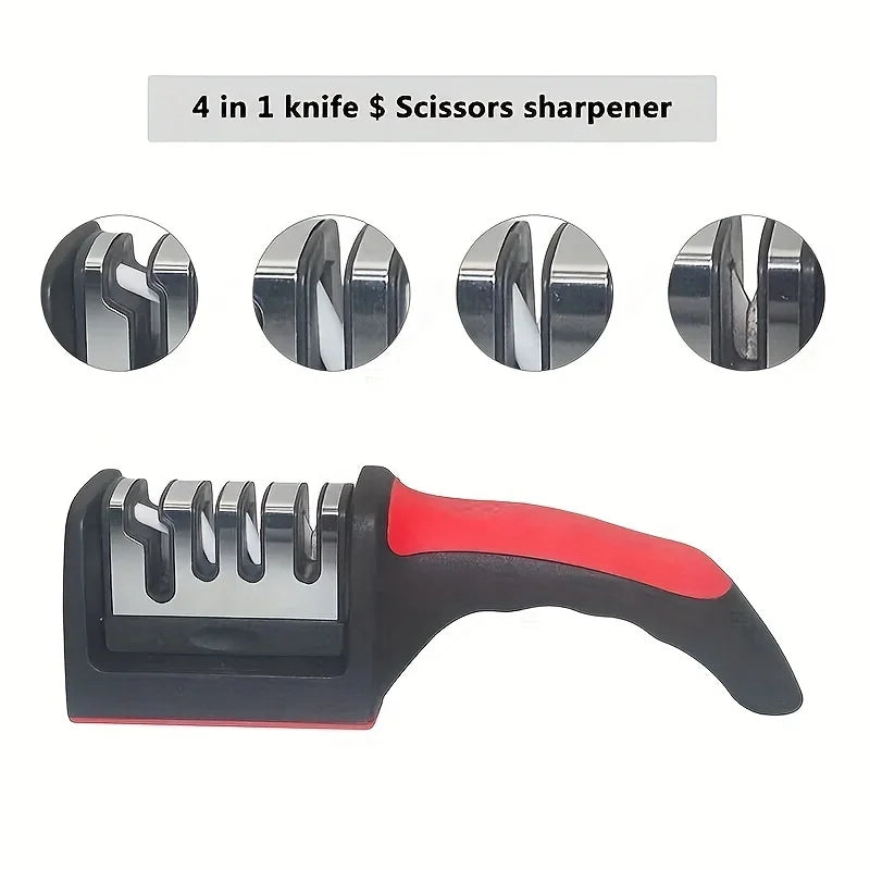 4-Stage Kitchen Knife Sharpener - Diamond & Ceramic Rods, Tungsten Steel Blades