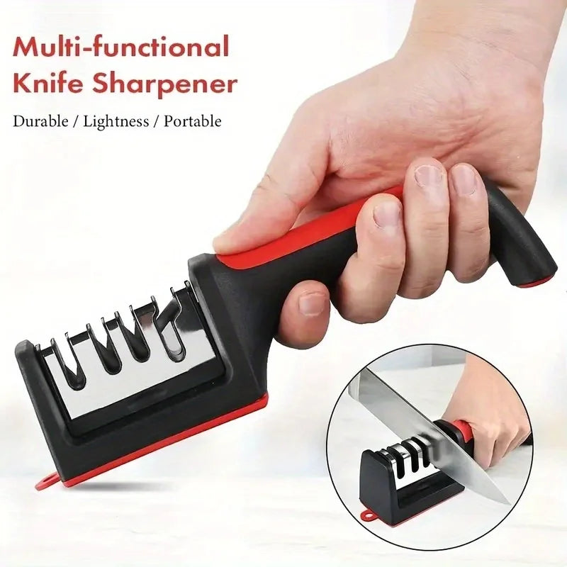 4-Stage Kitchen Knife Sharpener - Diamond & Ceramic Rods, Tungsten Steel Blades