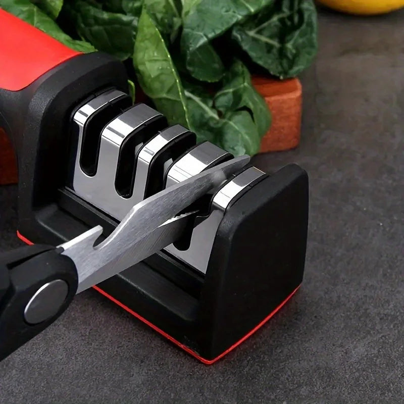 4-Stage Kitchen Knife Sharpener - Diamond & Ceramic Rods, Tungsten Steel Blades