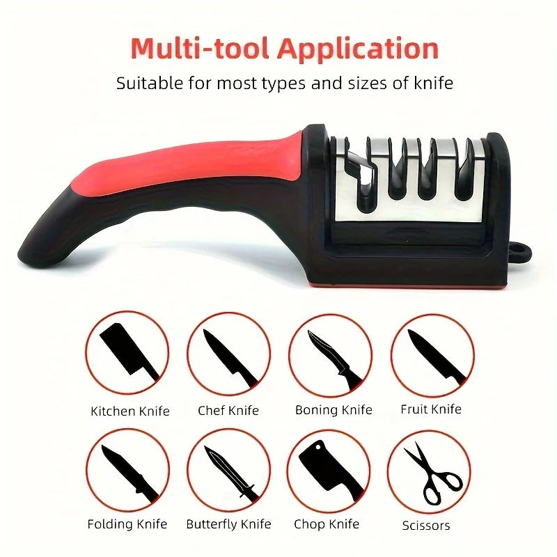 4-Stage Kitchen Knife Sharpener - Diamond & Ceramic Rods, Tungsten Steel Blades