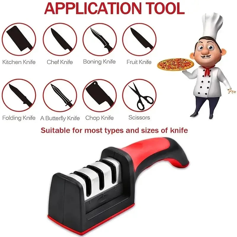 4-Stage Kitchen Knife Sharpener - Diamond & Ceramic Rods, Tungsten Steel Blades