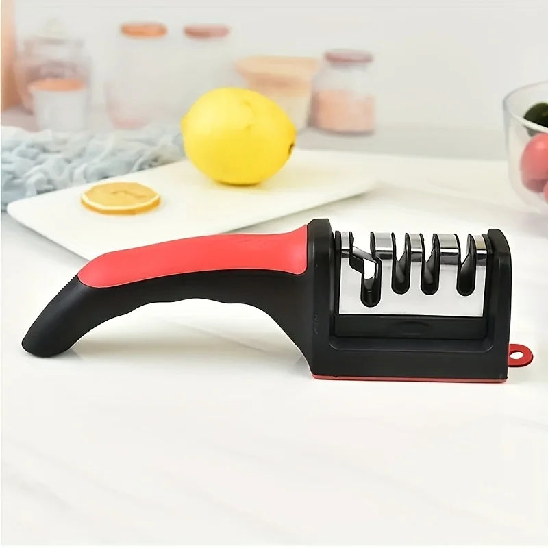 4-Stage Kitchen Knife Sharpener - Diamond & Ceramic Rods, Tungsten Steel Blades