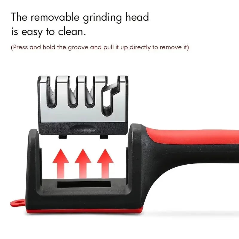 4-Stage Kitchen Knife Sharpener - Diamond & Ceramic Rods, Tungsten Steel Blades