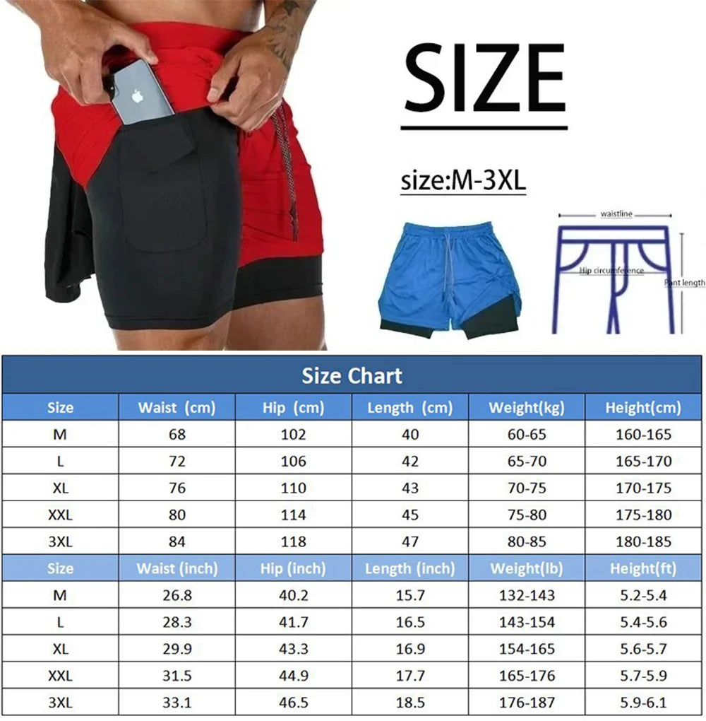 Men's Two-in-one Sports Shorts Breathable Quick-drying Double-layer Shorts