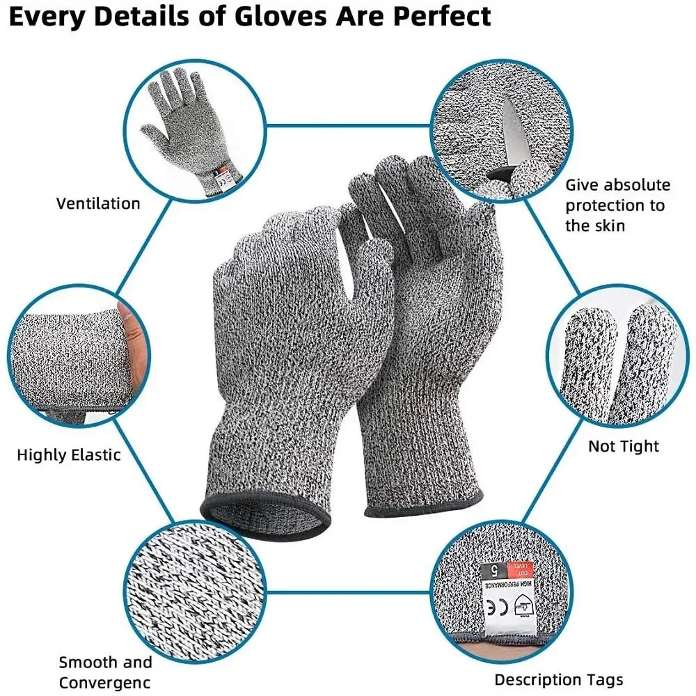 Grade 5 Cut Resistant Gloves Kitchen Scratch Resistant Glass Cutting Safety Protection for Gardeners